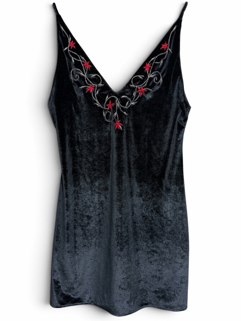 Black Velvet Embroidered Mini Slip Dress Victoria’s Secret M